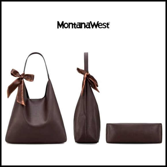 Slouchy Hobo Shoulder Bag Elegant Vegan Leather Scarf Accent Spacious Interior